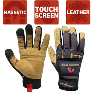 Medium Heavy-Duty Magnetic Glove with Leather Palm and Touchscreen Technology