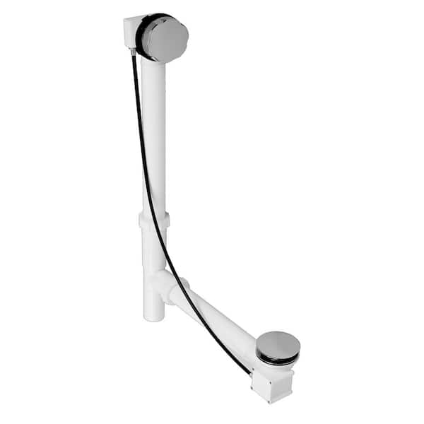 Westbrass 35 in. Cable Drive Bath Drain Assembly with Rotary Overflow Cover, Pop-Up Stopper - White Poly, Polished Chrome