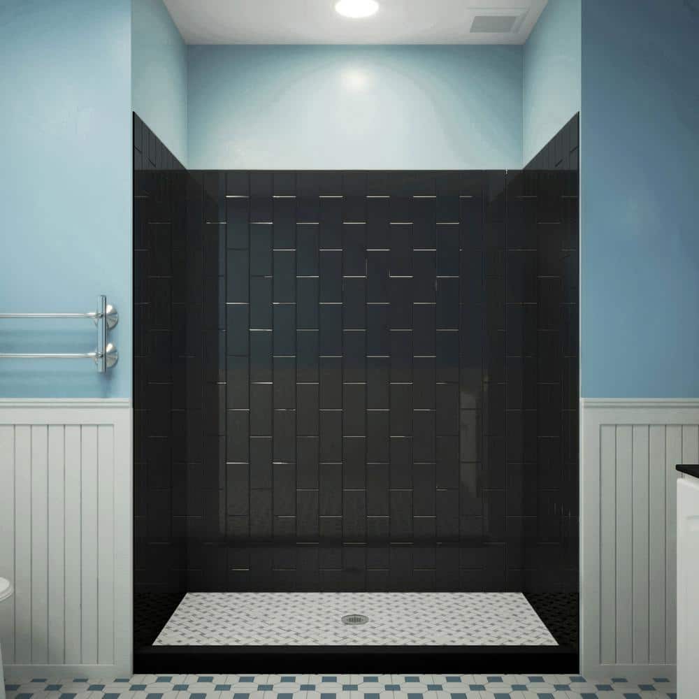 QWALL-VS 48 in. W x 76 in. H x 41.5 in. D 4-Piece Glue-up Acrylic Alcove Shower Backwalls in Black price history on PriceWatchPro