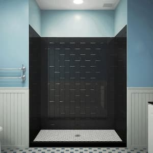 QWALL-VS 48 in. W x 76 in. H x 41.5 in. D 4-Piece Glue-up Acrylic Alcove Shower Backwalls in Black