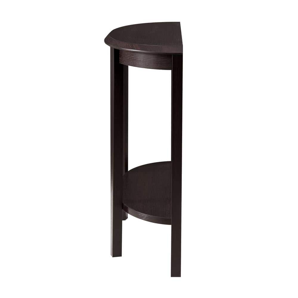 Espresso Brown Wood Semi-Circle Hallway Table with Storage Shelf