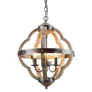 Mablicabi 3-Light Chandelier - Distressed Wood and Antique Silver Farmhouse Chandelier with Metal and Wood Shades