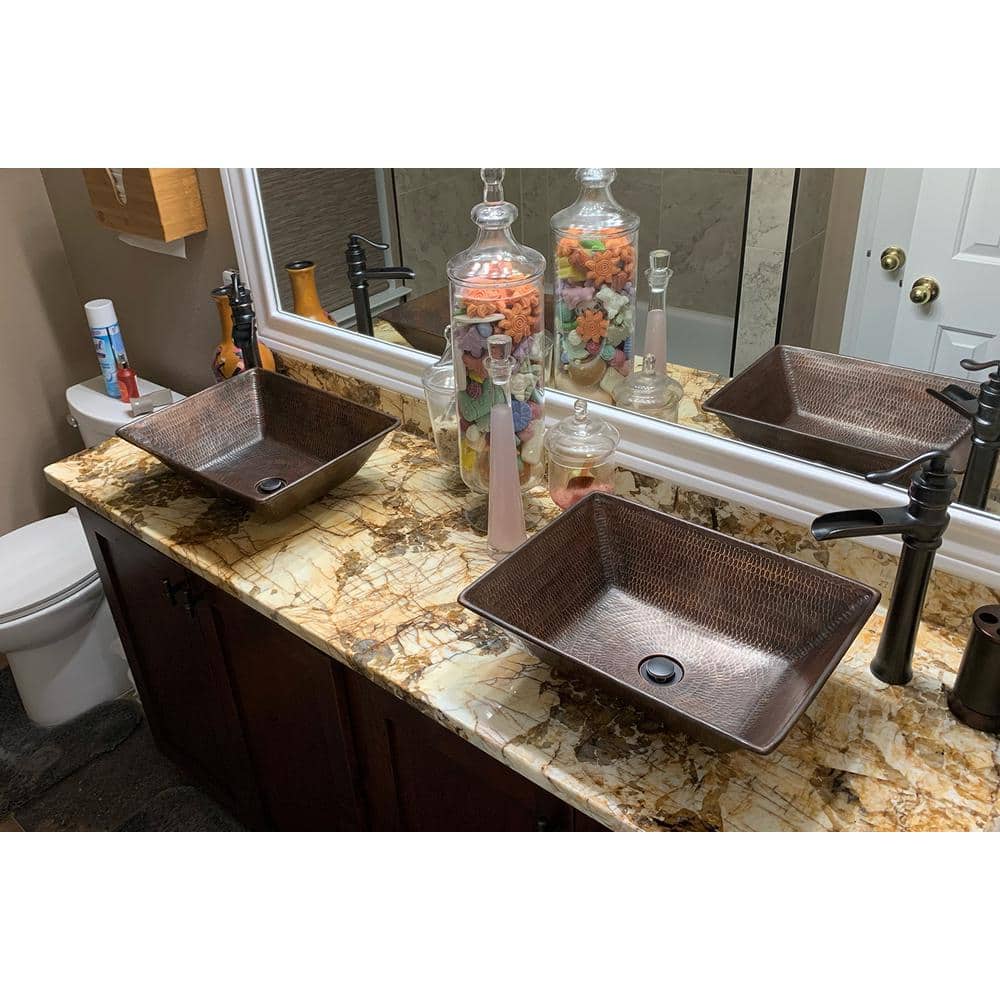 17" Rectangular Hammered Copper Wall-Mount Vessel Sink