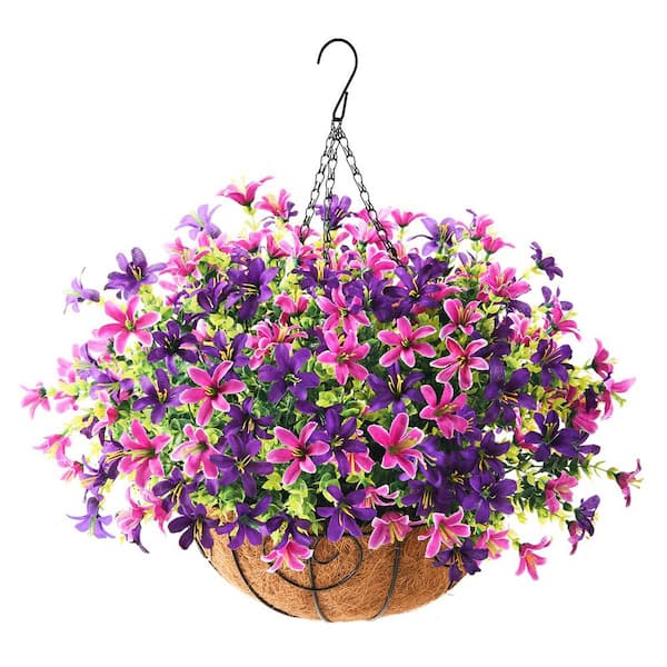 Unbranded 19 .7 in. Light Red Purple Artificial Hanging Violet Flowers in Basket for Home Wedding Garden Decoration