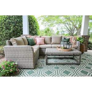 Forsyth 5-Piece Wicker Outdoor Sectional Seating Set with Tan Polyester Cushions