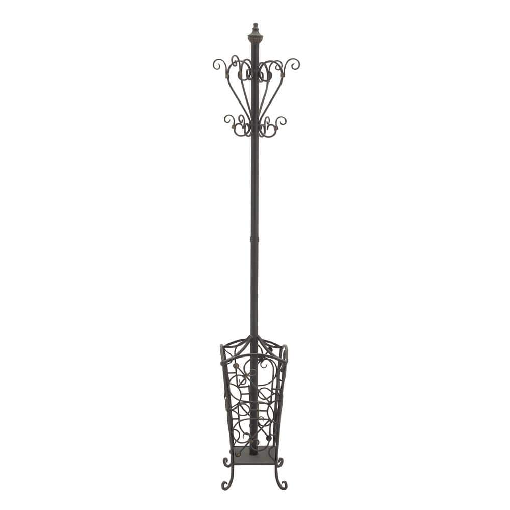 74 in. Black Metal Vintage Style Coat Rack with Scroll Designs - thumbnail 3