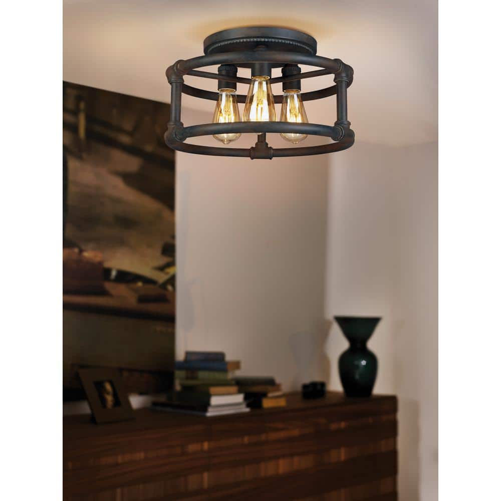 Bronze Glass Drum 15" Flush Mount Ceiling Light
