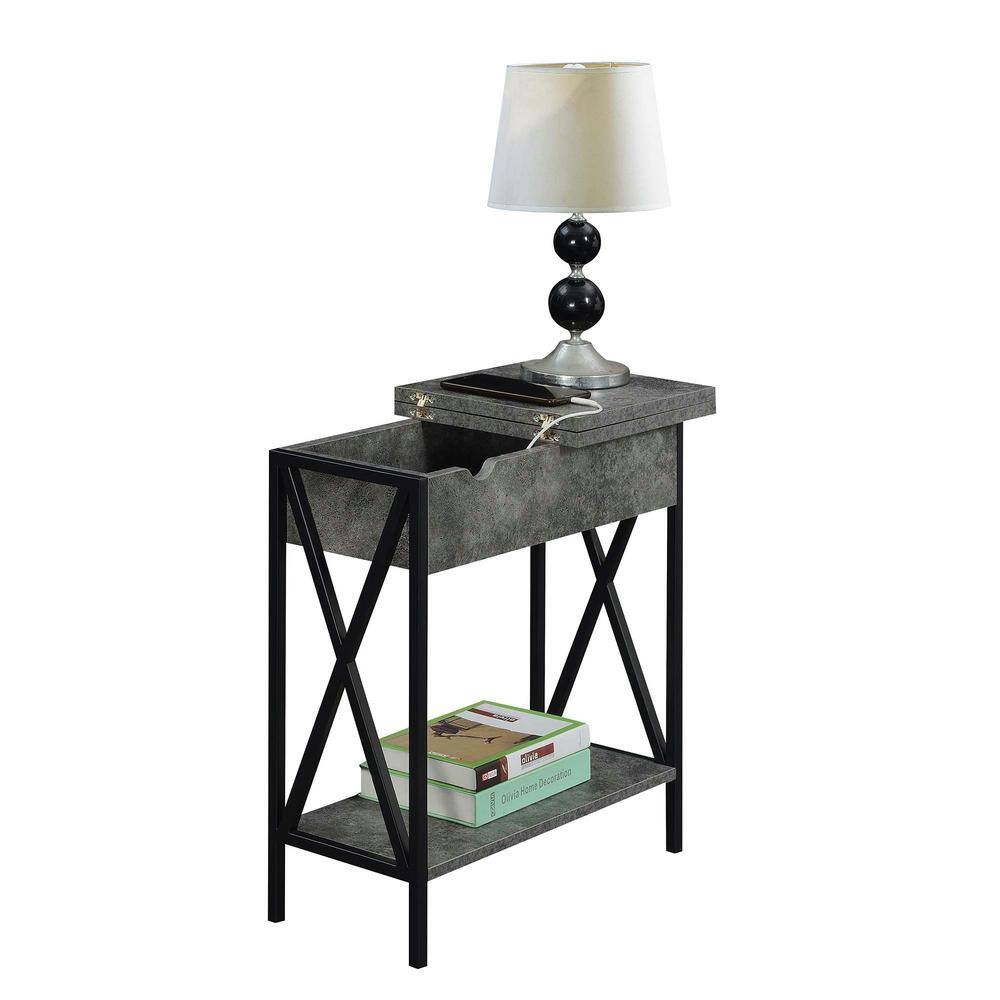 Tucson Square Cement & Black Wood Metal End Table with USB Ports