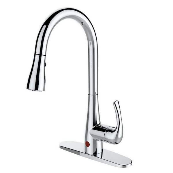 Runfine Single-Handle Pull-Down Sprayer Kitchen Faucet with Hands-Free in Chrome