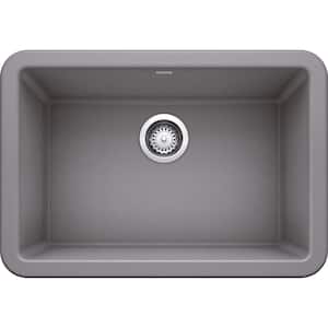 IKON SILGRANIT Granite Composite 27 in. Single Bowl Farmhouse Apron Kitchen Sink in Metallic Gray