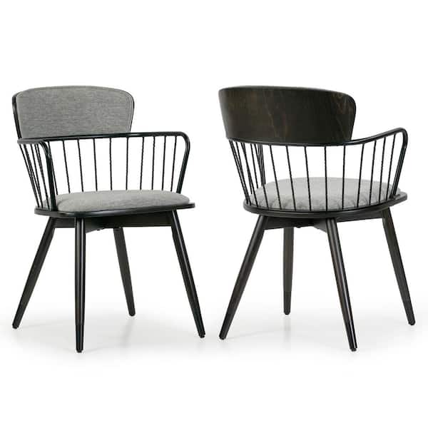 Glamour Home Bairn Gray Fabric Dining Chair with Dark Walnut Wood Legs Set of 2