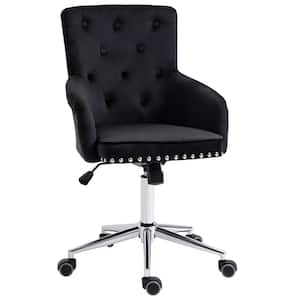Black, Modern Mid-Back Desk Chair with Nailhead Trim, Swivel Home Office Chair with Button Tufted Velvet Back