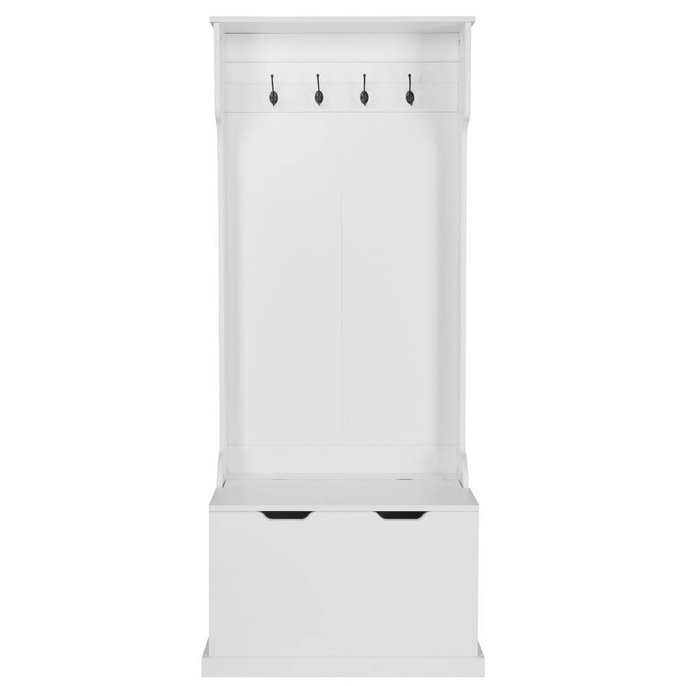Winado White Wooden Hall Tree with Bench 302558801178 The Home Depot