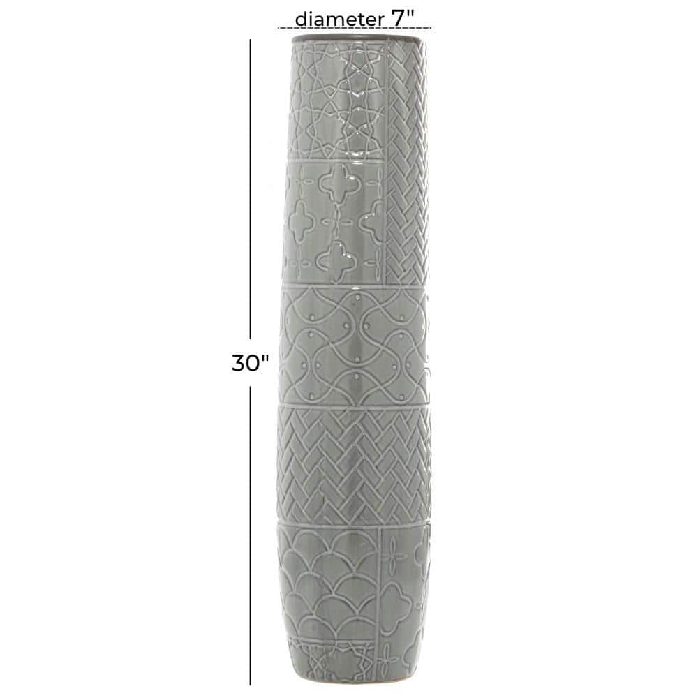 Elegant 30" Metallic Gray Ceramic Floor Vase with Modern Textures