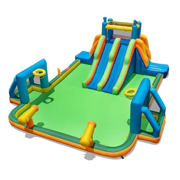 Costway Inflatable Water Slide with 2 Long Slides Pool Climbing Walls Blower Excluded