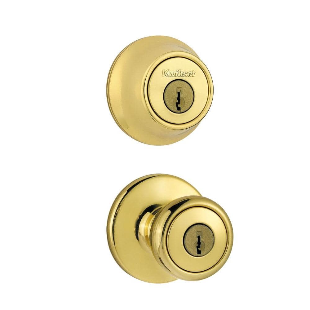 Kwikset Tylo Polished Brass Door Knob Combo Pack with Microban