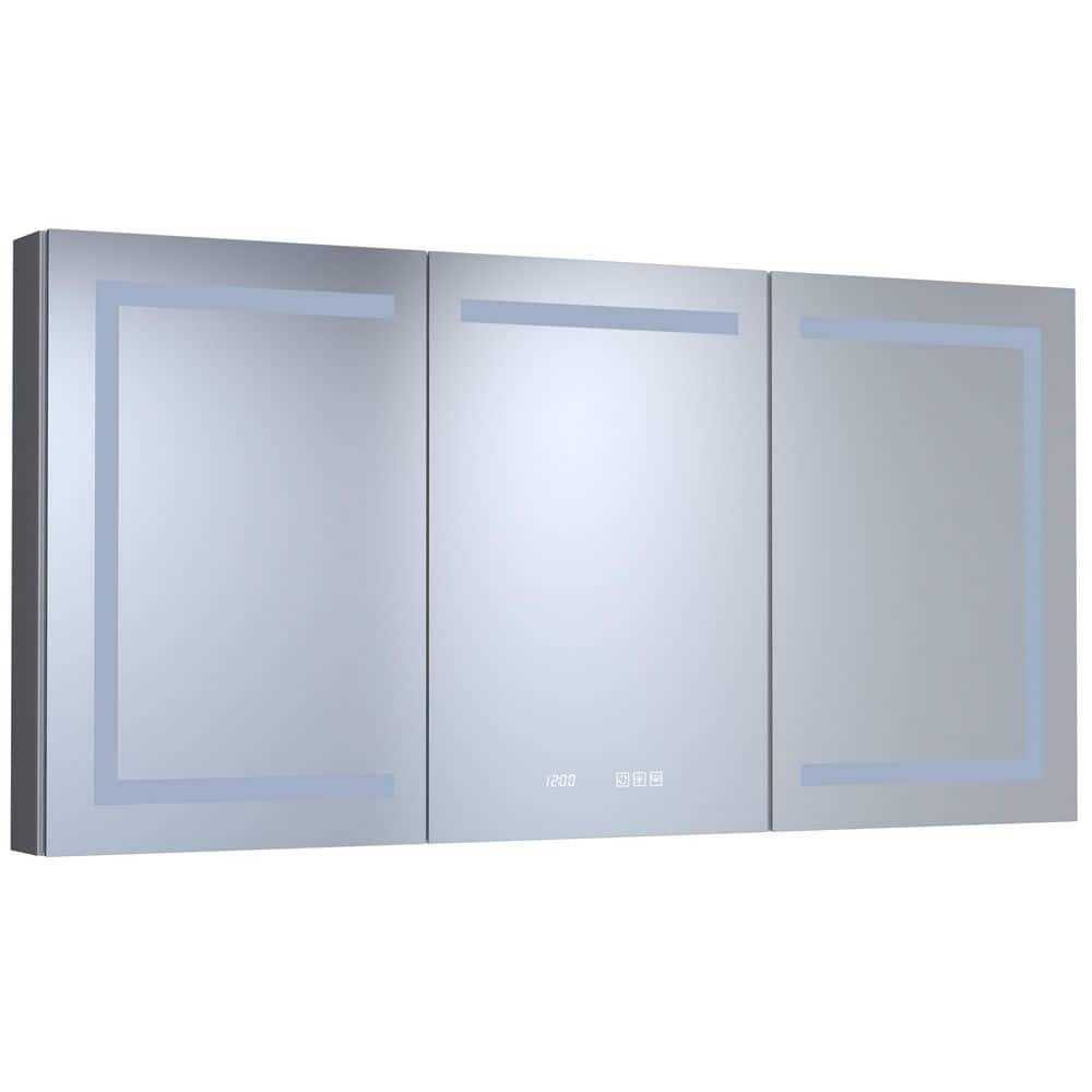 60 in. W x 30 in. H Large Rectangular Silver Aluminum Recessed/Surface Mount Medicine Cabinet with Mirror LED and Clock price history on PriceWatchPro