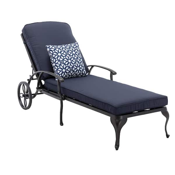 Tenleaf 49.21 in.x 22.83 in. x 11.42 in. Brown Aluminum Outdoor Chaise Lounge Chair with Navy Blue Cushions