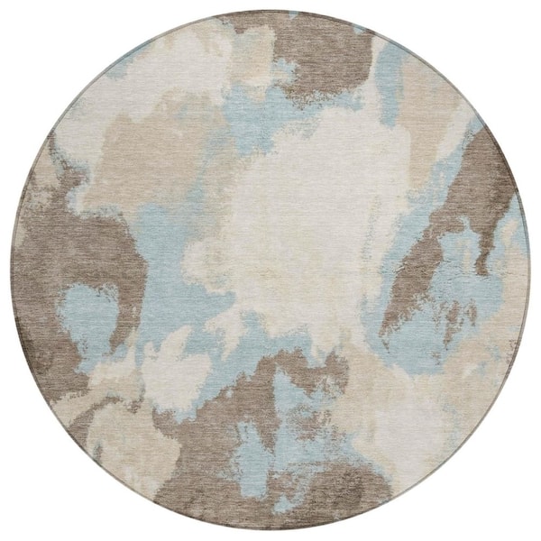 Chantille Machine Washable Indoor/Outdoor Abstract ACN3017 Taupe 8 ft. x 8 ft. Round Rug