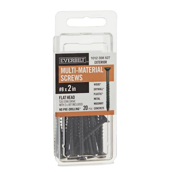 #8 x 2 in. Black 6-Lobe Torx Drive Exterior Flat Head Multi-Material Screw (20-Pack)