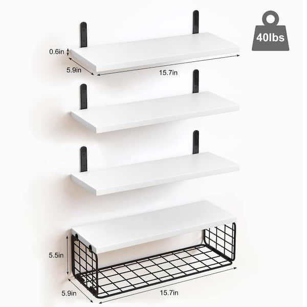 Home Decorators Collection 9.2 in. H x 40 in. W x 8.7 in. D White Wood  Floating Decorative Cubby Wall Shelf with Hooks and Baskets SK19434AR1-W -  The Home Depot