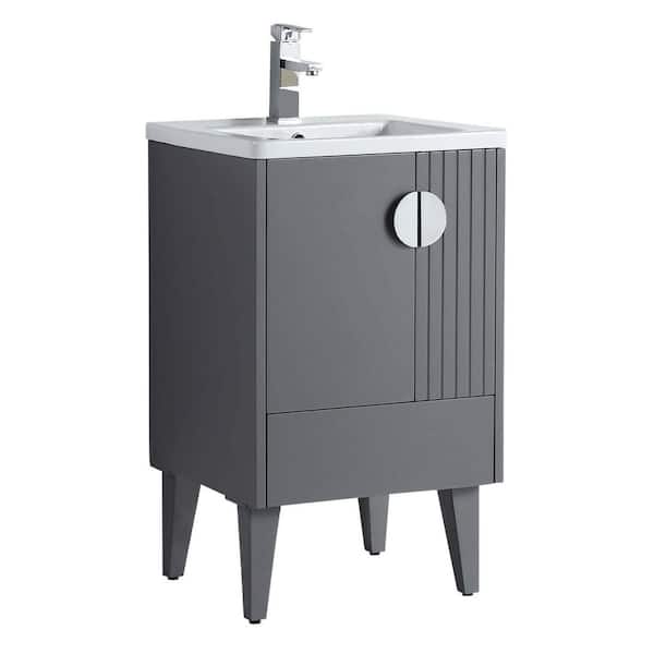 FINE FIXTURES Venezian 20 in. W x 18.11 in. D x 33 in. H Bathroom Vanity Side Cabinet in Rock Gray with White Ceramic Top