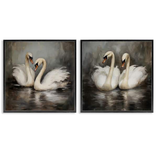 Stupell Industries Twin Swans with Reflections by Novae 2 Pieces Black Framed Animal Giclee Art Print 24 in. x 24 in.
