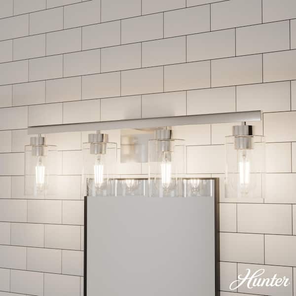 Hunter Hartland 30.75 in. 4-Light Brushed Nickel Vanity Light with Clear Seeded Glass Shades