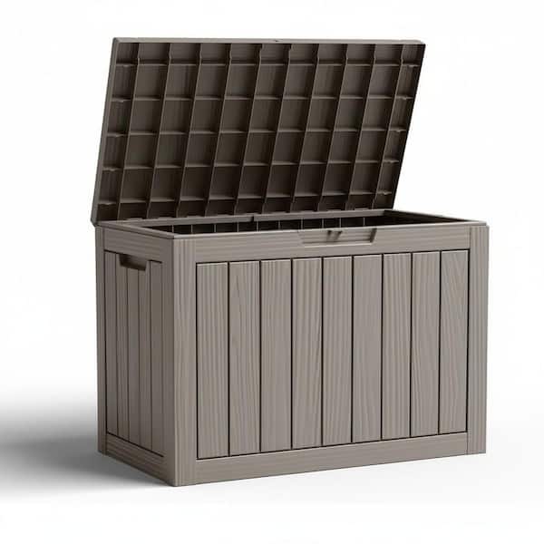 45 Gallon Brown Waterproof Resin Deck Box with Lockable Lid and Side Handles for Patio Cushions, Gardening Tools