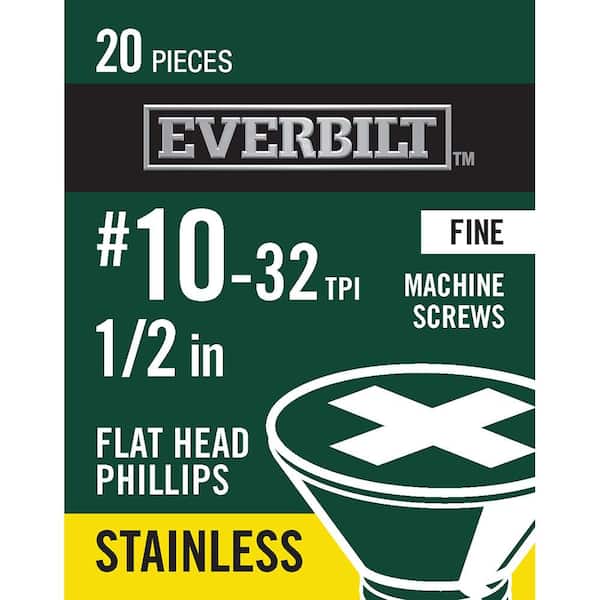 Everbilt #10-32 x 1/2 in. Phillips Flat Head Stainless Steel Machine Screw (20-Pack)