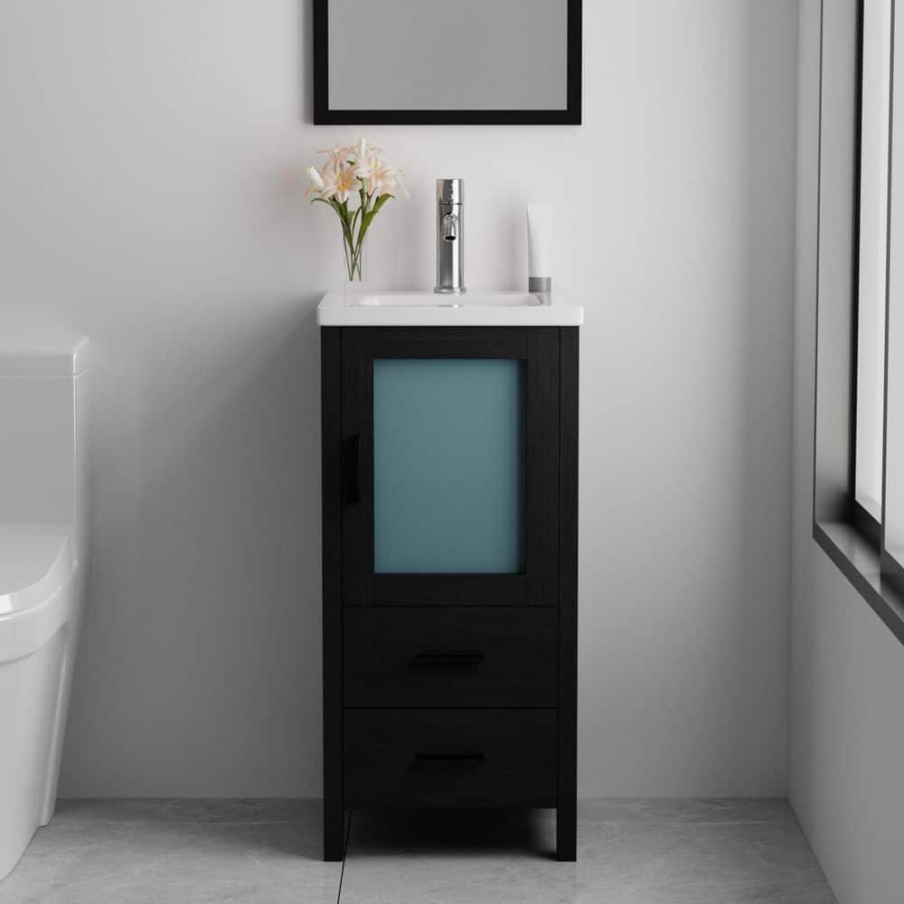 16 in. Black Bathroom Sink Vanity Set, Minimalist Bathroom Vanity with White Ceramic Countertop and Sink