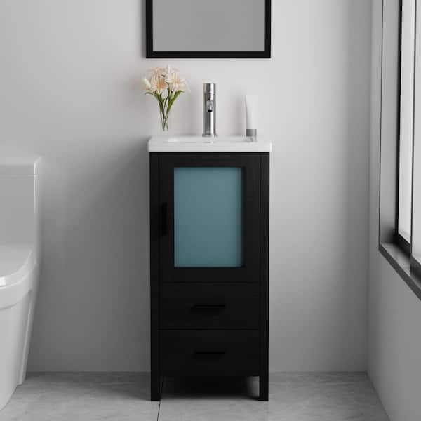 16 in. Black Bathroom Sink Vanity Set, Minimalist Bathroom Vanity with White Ceramic Countertop and Sink