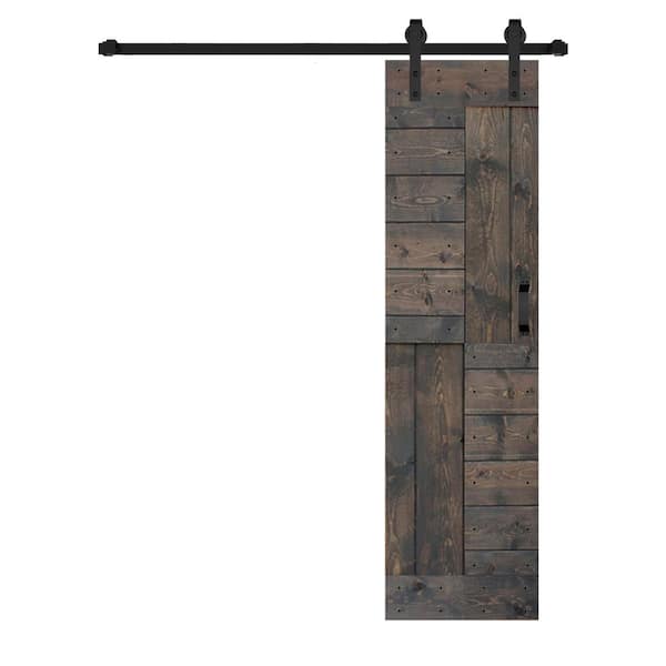 ISLIFE S Series 24 in. x 84 in. Smoky Gray Finished DIY Solid Wood Sliding Barn Door with Hardware Kit