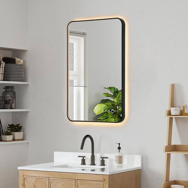Dazzle 24 in.W x 36 in.H Rectangular Aluminum Framed LED Wall Mounted Bathroom Vanity Mirror in Matte Black