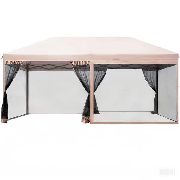 20 ft. x 10 ft. Pop Up Canopy Tent with Mosquito Netting,Outdoor Instant Party Tent Event Gazebo Screened Side Walls-Tan