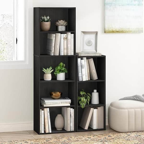VEIKOUS 72 in. Tall Wood 4-Shelf Standard Bookcase with Storage in Black