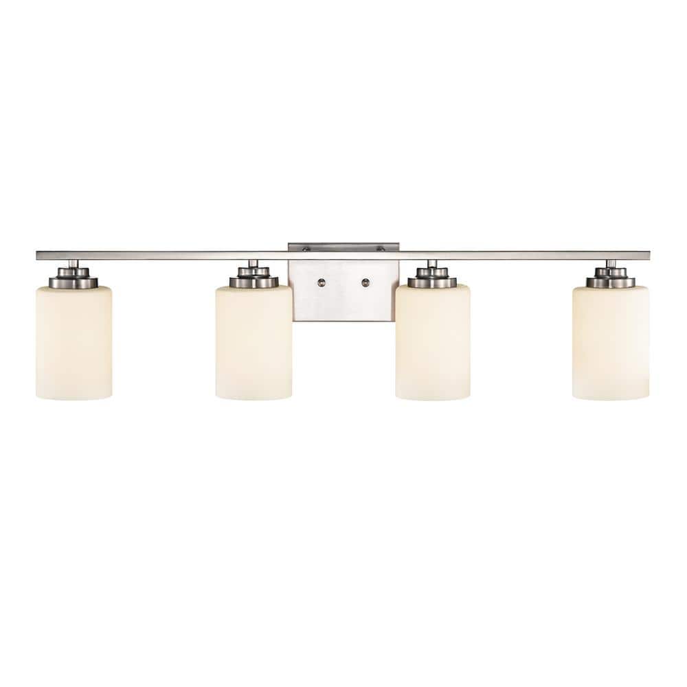 31.5 in. 4-Light Brushed Nickel Vanity Light with White Etched Glass Shades price history on PriceWatchPro