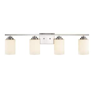 31.5 in. 4-Light Brushed Nickel Vanity Light with White Etched Glass Shades