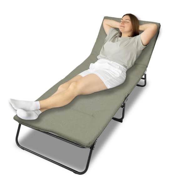 Metal Outdoor Chaise Lounge with Green Cushions & Premium Fabric, 3-in-1 Versatile Design, Easy-Clean Surface, Wide Use