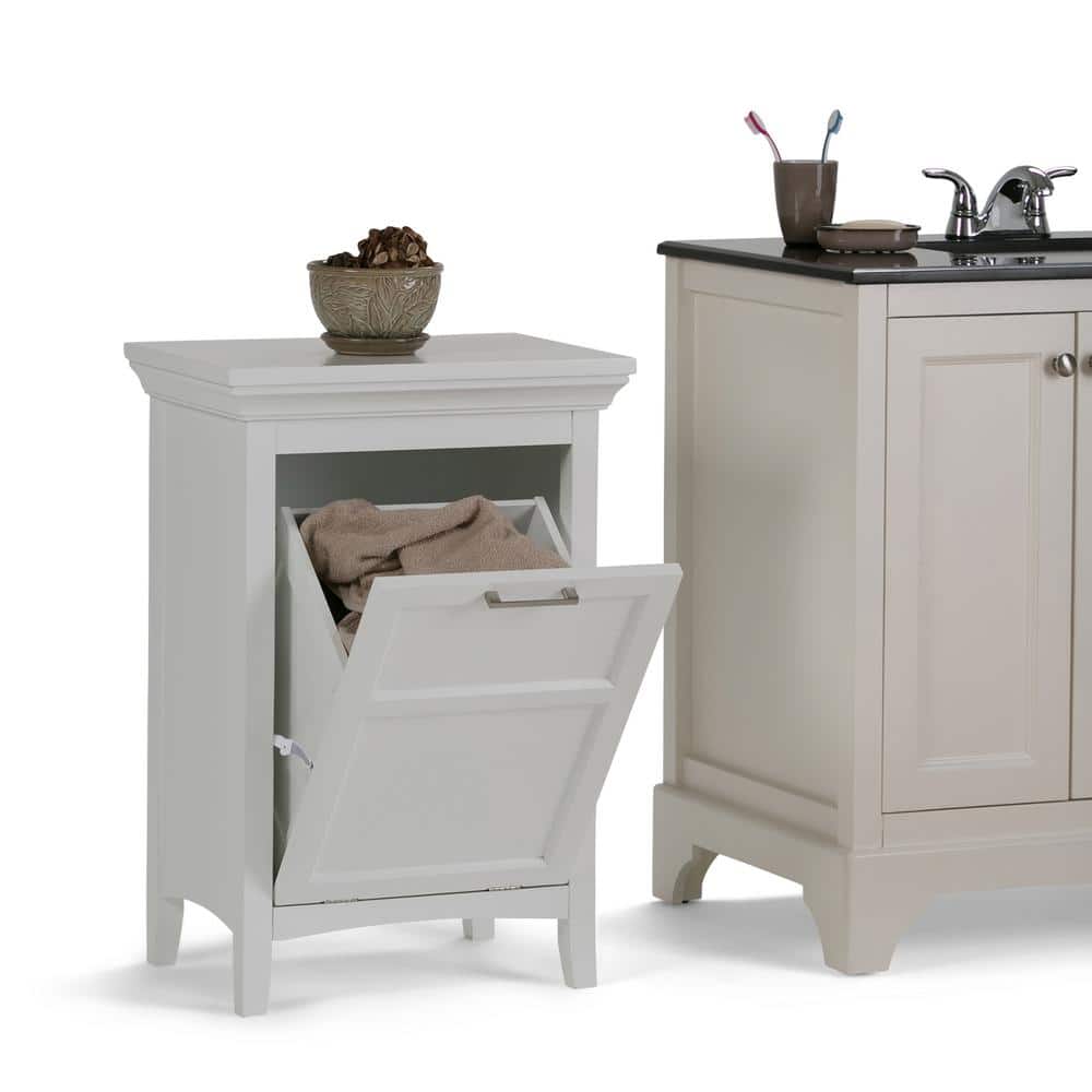 Pure White Tilt-Out Wooden Laundry Hamper Cabinet