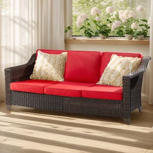 Wicker Outdoor Patio Sectional Sofa with Thick Baby Red Cushions