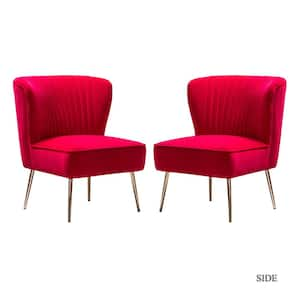 Monica Modern Red Velvet Comfy Living Room Side Chair with Golden Metal Legs (Set of 2)