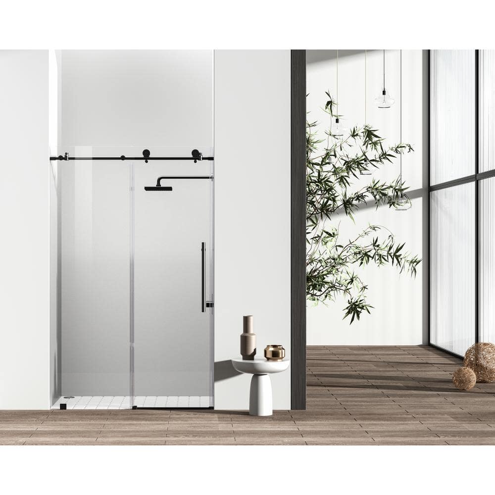 Simply Living 48 in. W x 76 in. H Frameless Sliding Shower Door in Matte Bl