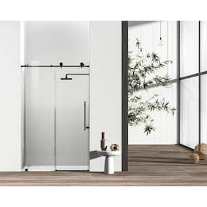 Simply Living 48 in. W x 76 in. H Frameless Sliding Shower Door in Matte Black with Clear Glass