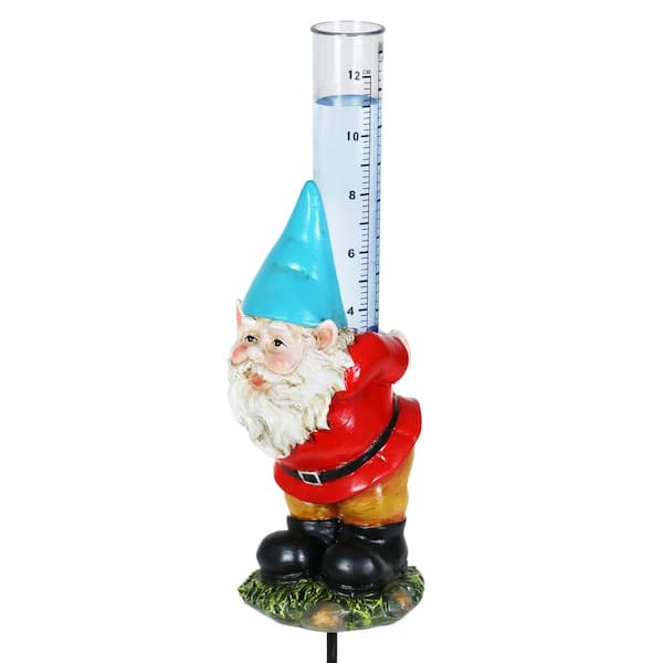 Exhart 1.33 ft. Rain Gauge Hat Gnome Blue Resin Plant Stake
