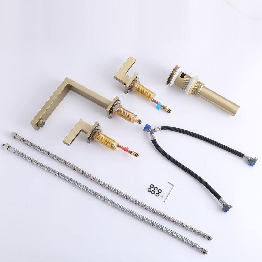 Brushed Gold Brass Double Handle Widespread Bathroom Faucet