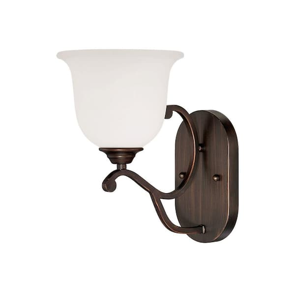 Millennium Lighting Rubbed Bronze Sconce with Etched White Glass