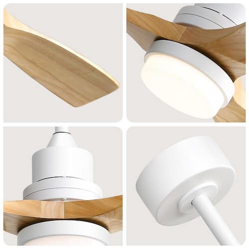 52 in. Indoor/Outdoor Wood White Ceiling Fan with Dimmable LED Light and Remote, 6-Speed Reversible Motor Included Ceiling Fans With Lights