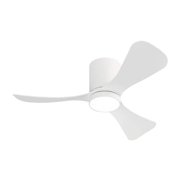 MLiAN 42 in. (3.5 ft. ) Indoor Flush Mount Ceiling Fan with Integrated LED and Remote, White