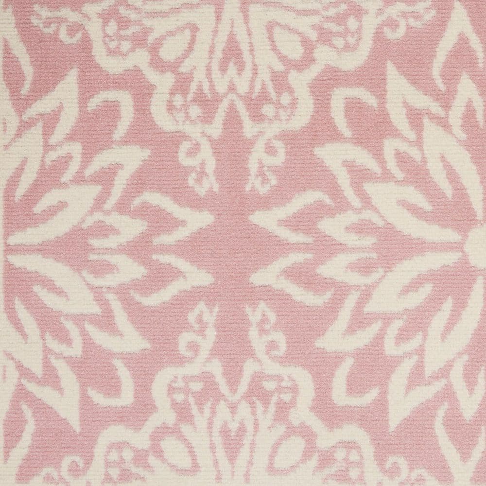 Ivory and Pink Floral Synthetic 5' x 7' Area Rug